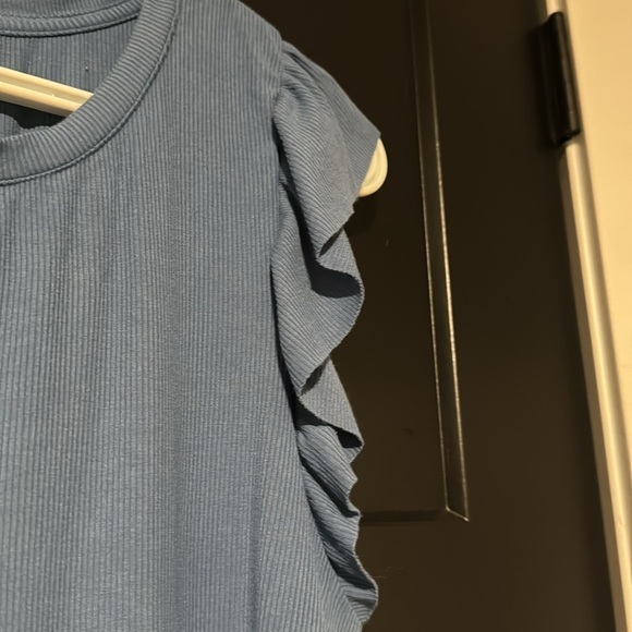 Reitmans Super Soft Blue Ribbed Flutter Sleeve Tshirt - Picture 5 of 7